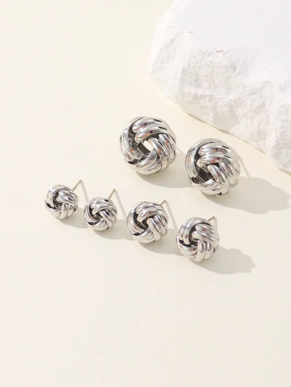 3 Pairs Hip-Hop Retro Solid Color Plating Braid Metal White Gold Plated Ear Studs