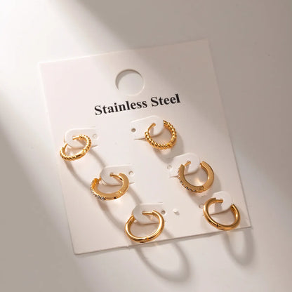 3 Pairs IG Style Circle 316 Stainless Steel  18K Gold Plated Ear Cuffs