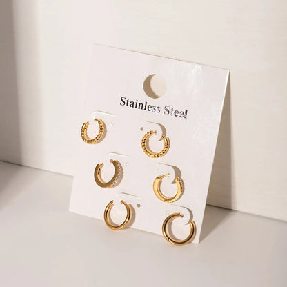 3 Pairs IG Style Circle 316 Stainless Steel  18K Gold Plated Ear Cuffs