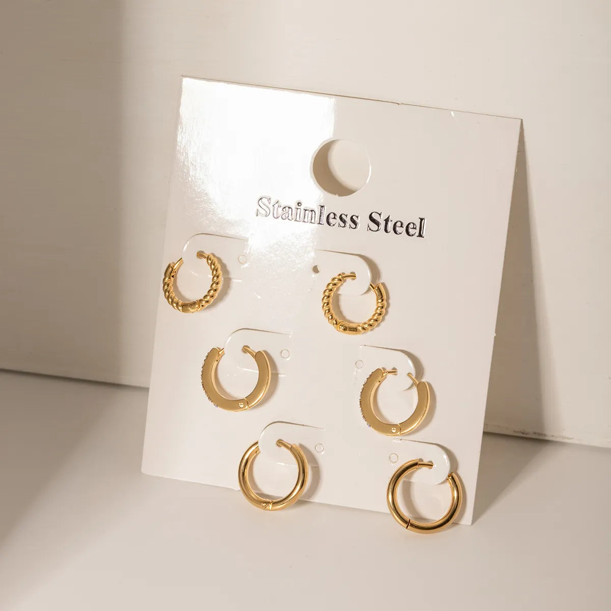 3 Pairs IG Style Circle 316 Stainless Steel  18K Gold Plated Ear Cuffs