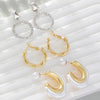 3 Pairs Korean Style C Shape Circle Twist Inlay Imitation Pearl Alloy Rhinestones Earrings