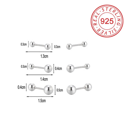 3 Pairs Modern Style Simple Style Classic Style Solid Color Plating Sterling Silver Silver Plated Ear Studs