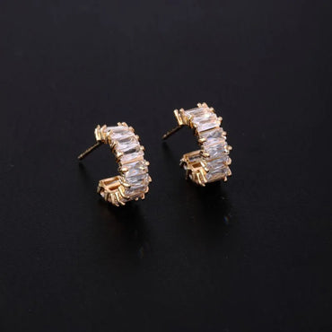 3 Pairs Simple Style C Shape Plating Inlay Copper Diamond White Gold Plated Gold Plated Ear Studs