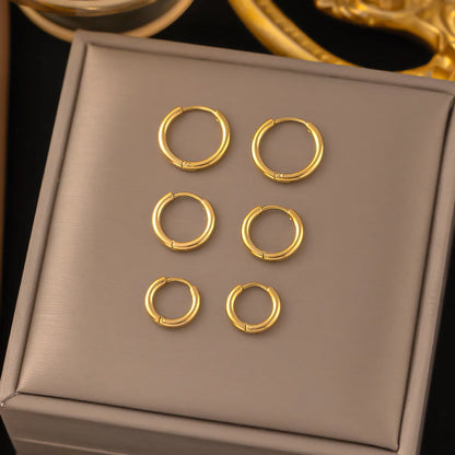 3 Pairs Simple Style Circle Polishing Plating 304 Stainless Steel 18K Gold Plated Earrings