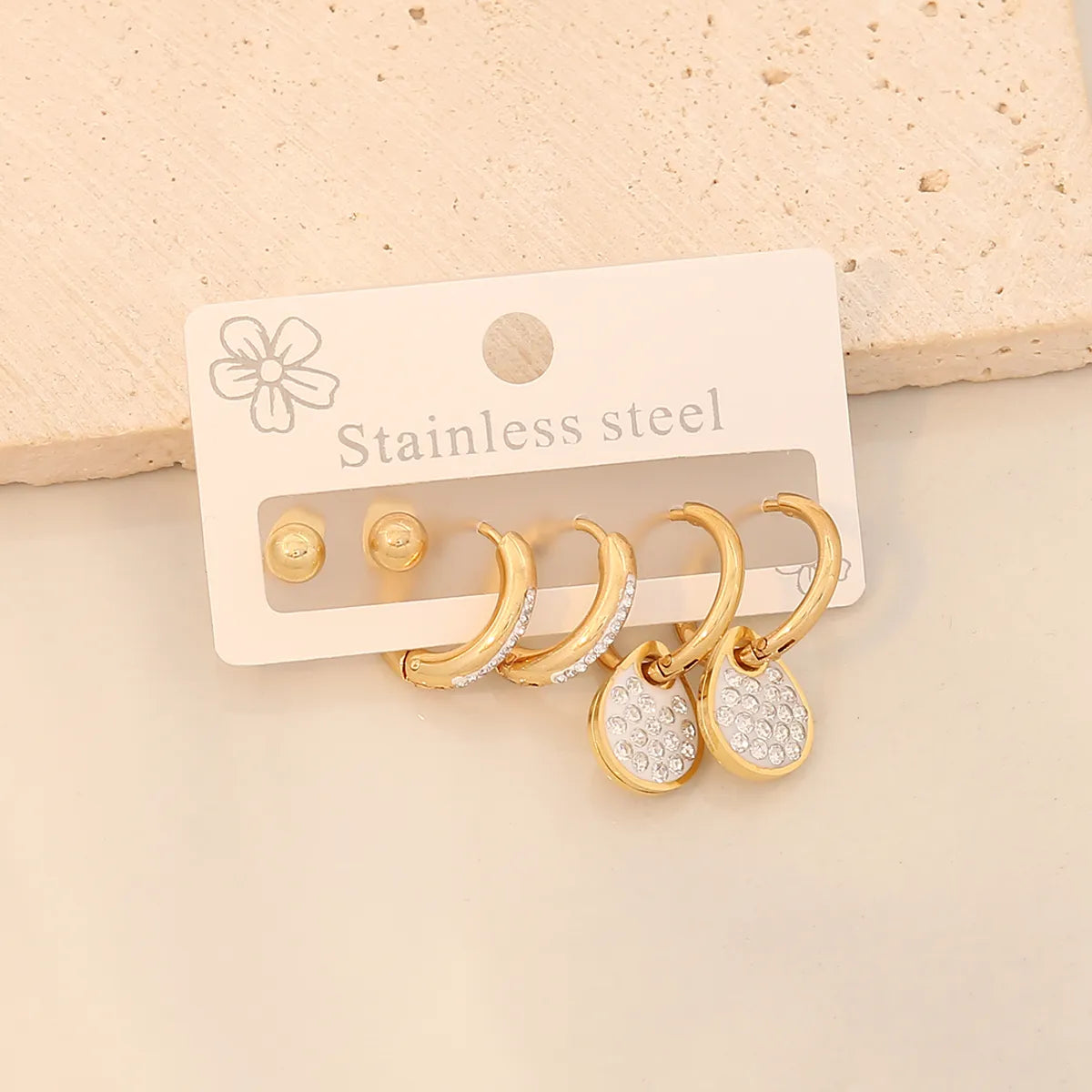 3 Pairs Simple Style Classic Style Heart Shape Butterfly Plating Inlay 304 Stainless Steel Zircon 18K Gold Plated Drop Earrings