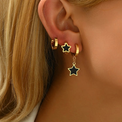 3 Pairs Simple Style Classic Style Roman Style Round Star Inlay 201 Stainless Steel Acrylic 18K Gold Plated Drop Earrings Earrings