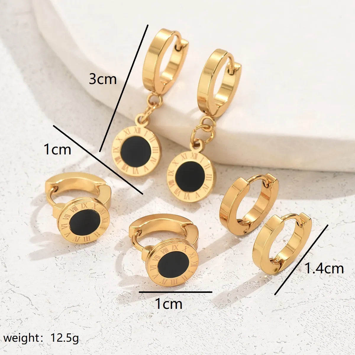 3 Pairs Simple Style Classic Style Roman Style Round Star Inlay 201 Stainless Steel Acrylic 18K Gold Plated Drop Earrings Earrings