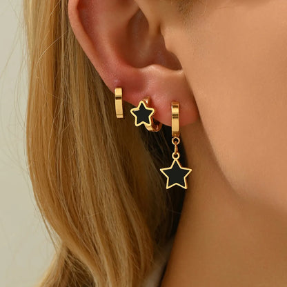 3 Pairs Simple Style Classic Style Roman Style Round Star Inlay 201 Stainless Steel Acrylic 18K Gold Plated Drop Earrings Earrings