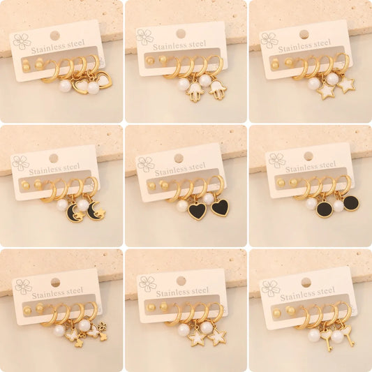 3 Pairs Simple Style Commute Star Plating 304 Stainless Steel 18K Gold Plated Drop Earrings