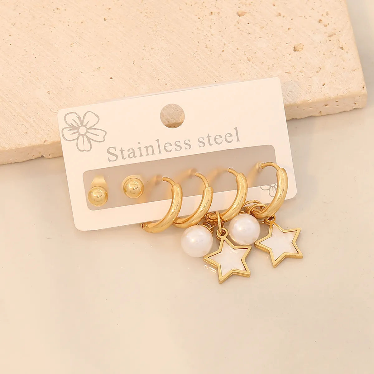 3 Pairs Simple Style Commute Star Plating 304 Stainless Steel 18K Gold Plated Drop Earrings