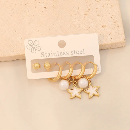 3 Pairs Simple Style Commute Star Plating 304 Stainless Steel 18K Gold Plated Drop Earrings