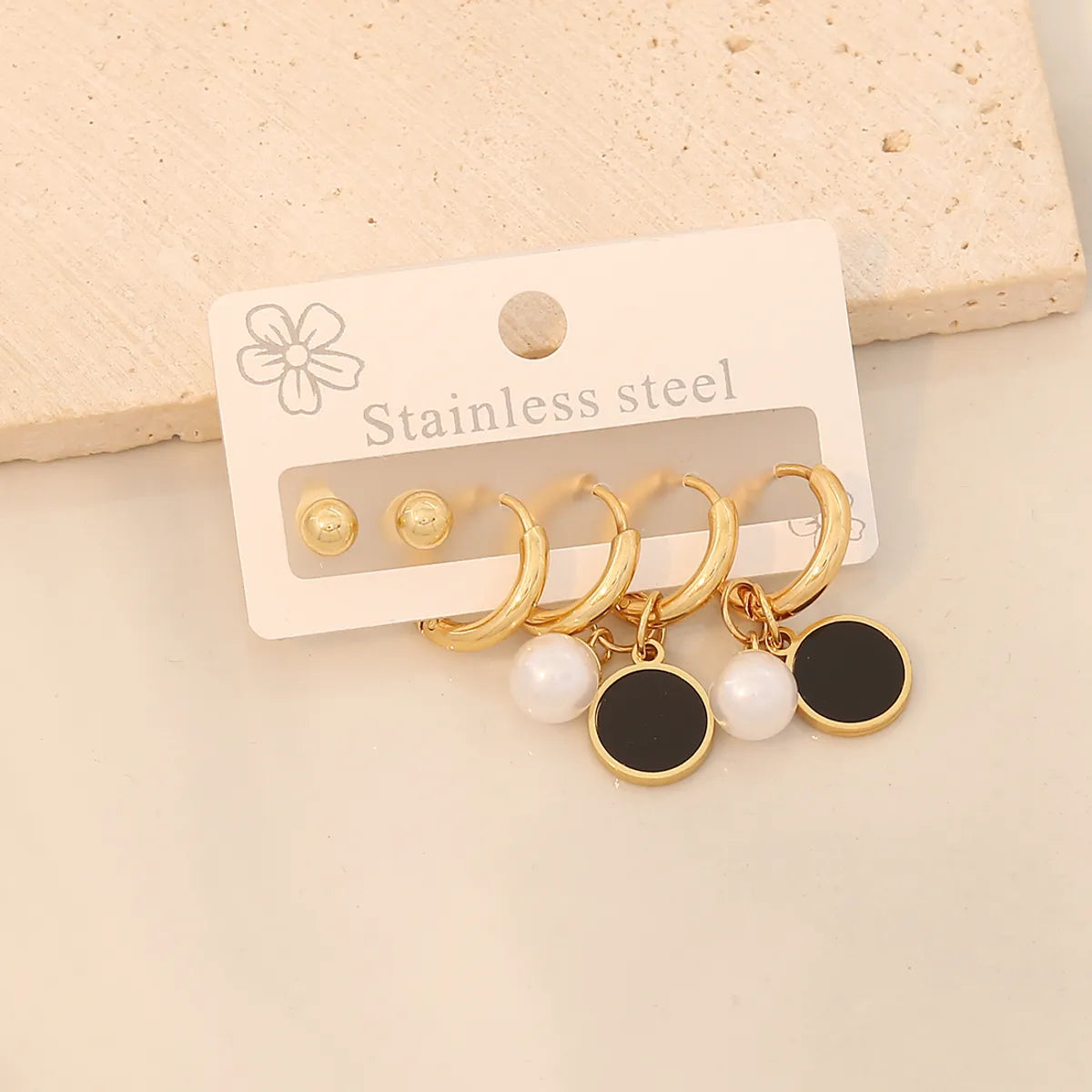 3 Pairs Simple Style Commute Star Plating 304 Stainless Steel 18K Gold Plated Drop Earrings