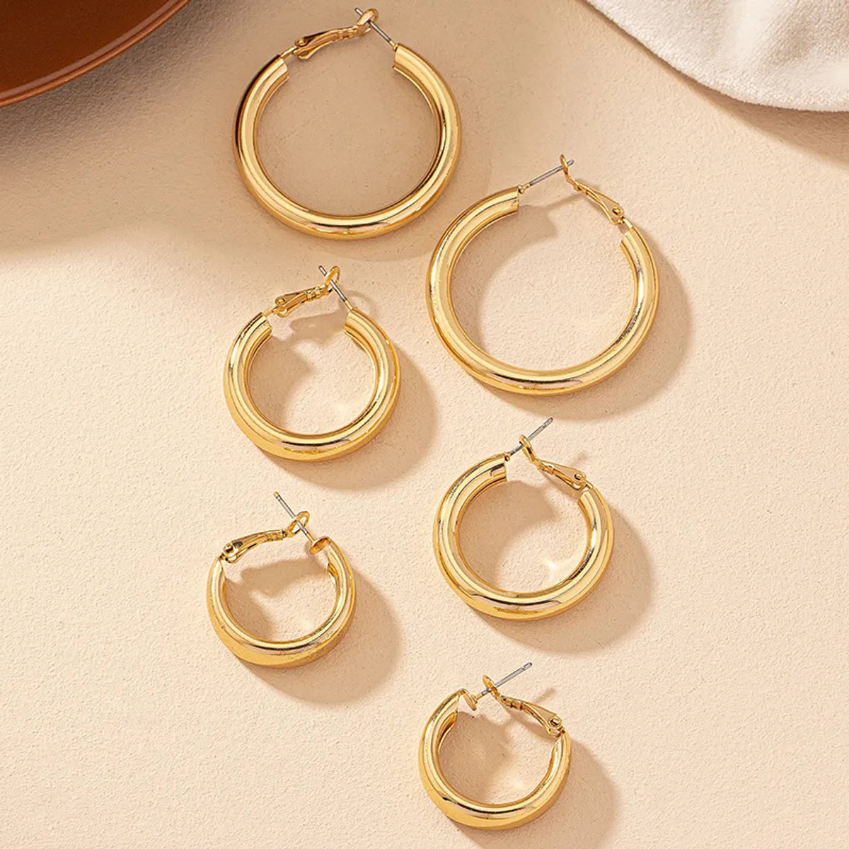 3 Pairs Simple Style Geometric Round Plating Alloy Hoop Earrings