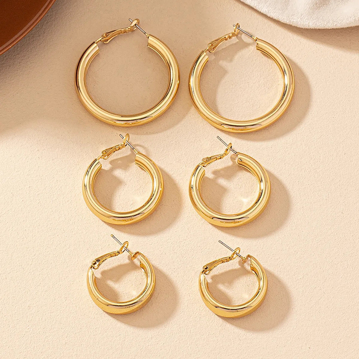 3 Pairs Simple Style Geometric Round Plating Alloy Hoop Earrings