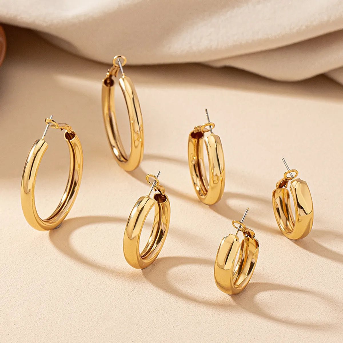 3 Pairs Simple Style Geometric Round Plating Alloy Hoop Earrings