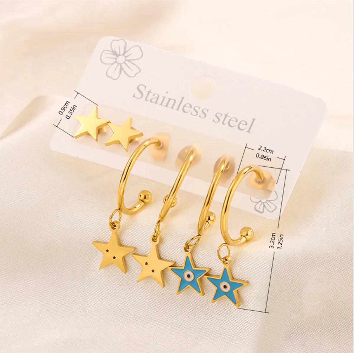 3 Pairs Simple Style  Heart Shape Flower Enamel 304 Stainless Steel 18K Gold Plated Drop Earrings Ear Studs