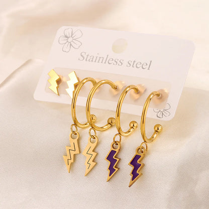 3 Pairs Simple Style  Heart Shape Flower Enamel 304 Stainless Steel 18K Gold Plated Drop Earrings Ear Studs