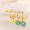 3 Pairs Simple Style  Heart Shape Flower Enamel 304 Stainless Steel 18K Gold Plated Drop Earrings Ear Studs