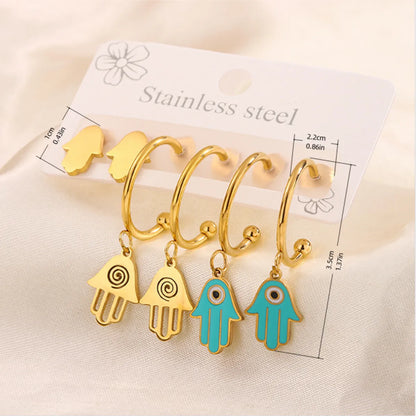 3 Pairs Simple Style  Heart Shape Flower Enamel 304 Stainless Steel 18K Gold Plated Drop Earrings Ear Studs