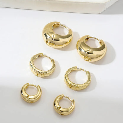 3 Pairs Simple Style Oval Plating Copper Gold Plated Hoop Earrings