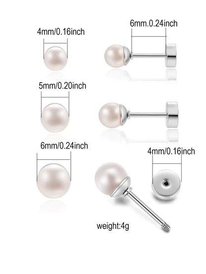 3 Pairs Simple Style Round Plating Inlay Stainless Steel Artificial Pearls 14k Gold Plated Ear Studs