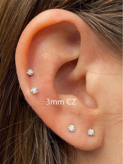 3 Pairs Simple Style Solid Color Plating Inlay Stainless Steel Zircon 14k Gold Plated Ear Studs