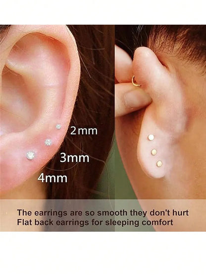 3 Pairs Simple Style Solid Color Plating Inlay Stainless Steel Zircon 14k Gold Plated Ear Studs