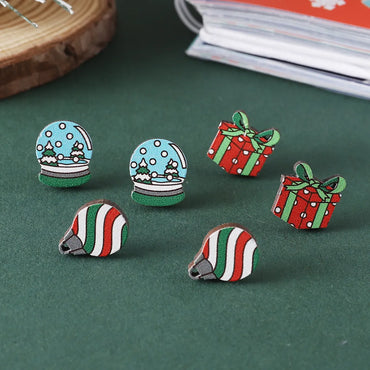 3 Pairs Vintage Style Cartoon Wood Ear Studs