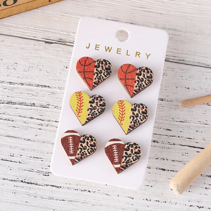 3 Pairs Vintage Style Heart Shape Wood Ear Studs