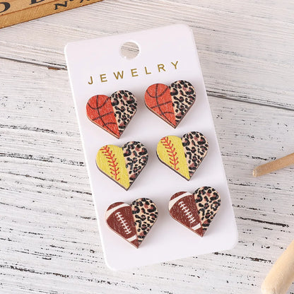 3 Pairs Vintage Style Heart Shape Wood Ear Studs