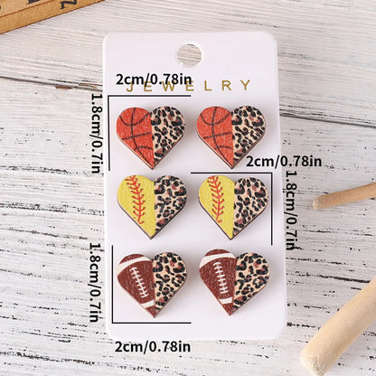 3 Pairs Vintage Style Heart Shape Wood Ear Studs