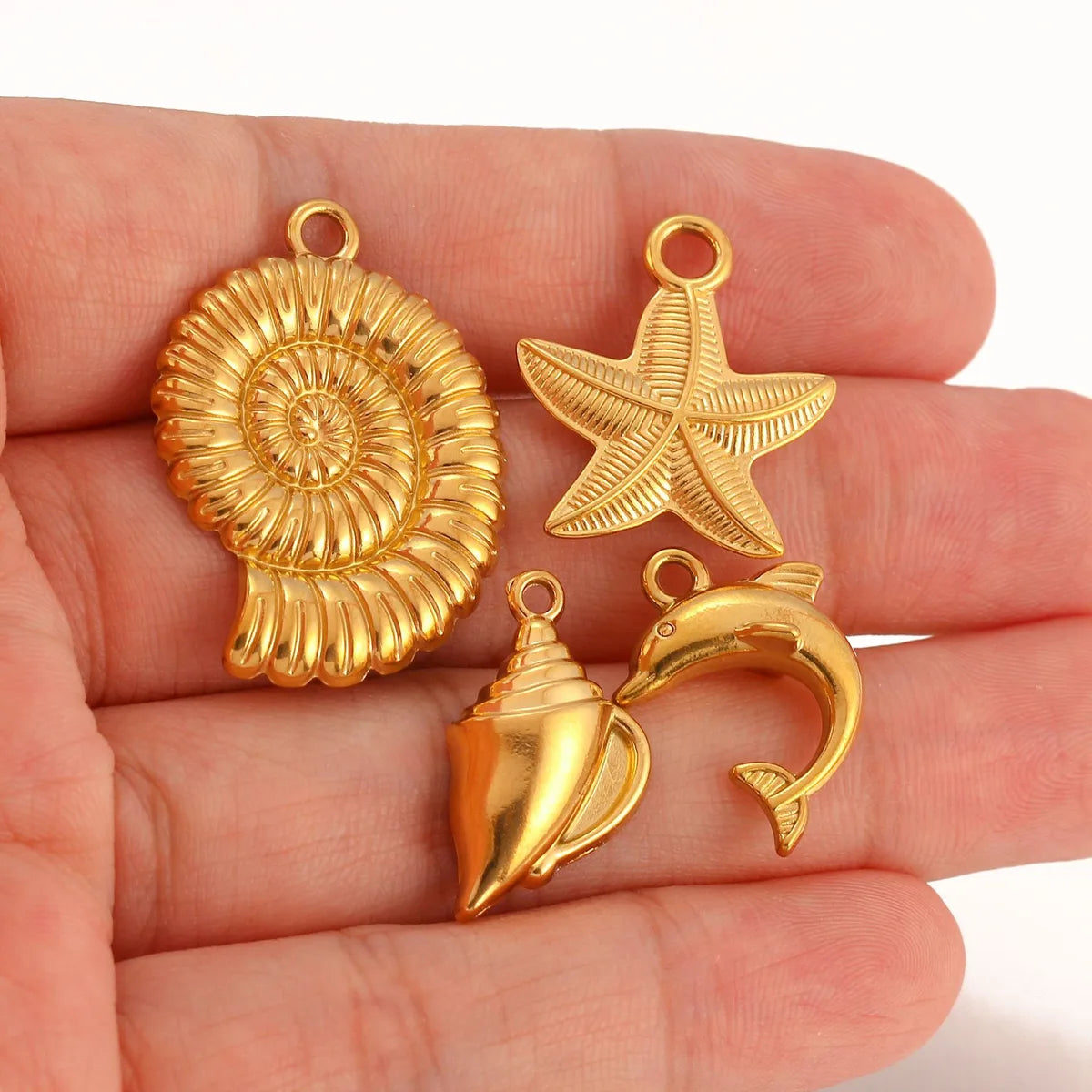 3 PCS/Package 13*22mm 15 * 20mm 19*22mm 304 Stainless Steel Conch Dolphin Shell Pendant