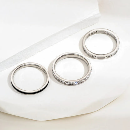 Simple Style Circle Stainless Steel Enamel Hollow Out Inlay Rhinestones Rings