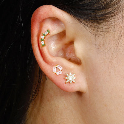 3 Pieces Elegant Lady Floral Irregular Plating 304 Stainless Steel Zircon Ear Studs