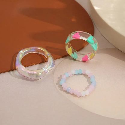 3 Pieces Fashion Heart Shape Plastic Resin Handmade Women's Rings