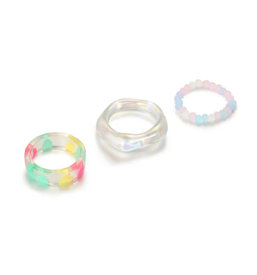 3 Pieces Fashion Heart Shape Plastic Resin Handmade Women's Rings