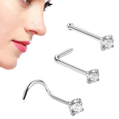 3 Pieces Nose Rings & Studs Simple Style Classic Style Solid Color Stainless Steel Inlay Zircon Nose Rings & Studs