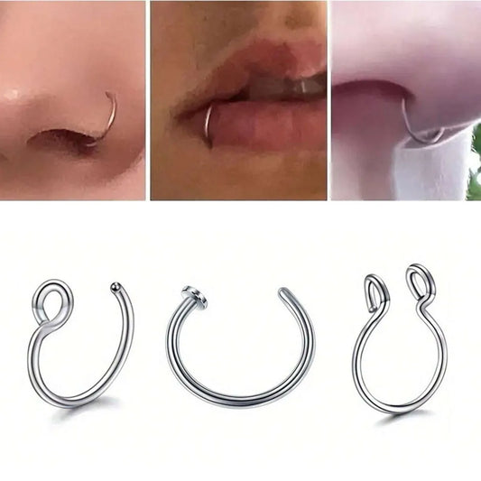 3 Pieces Nose Rings & Studs Vacation Classic Style Solid Color 304 Stainless Steel Lip Rings Nose Rings & Studs