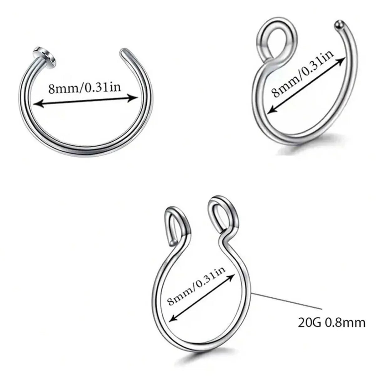 3 Pieces Nose Rings & Studs Vacation Classic Style Solid Color 304 Stainless Steel Lip Rings Nose Rings & Studs