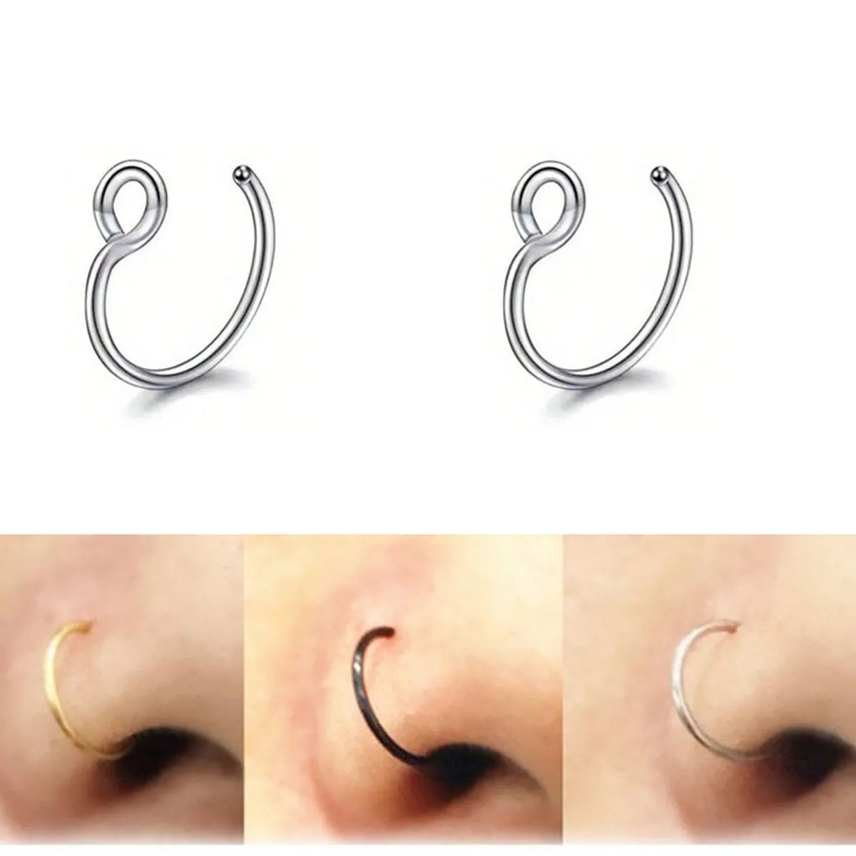 3 Pieces Nose Rings & Studs Vacation Classic Style Solid Color 304 Stainless Steel Lip Rings Nose Rings & Studs