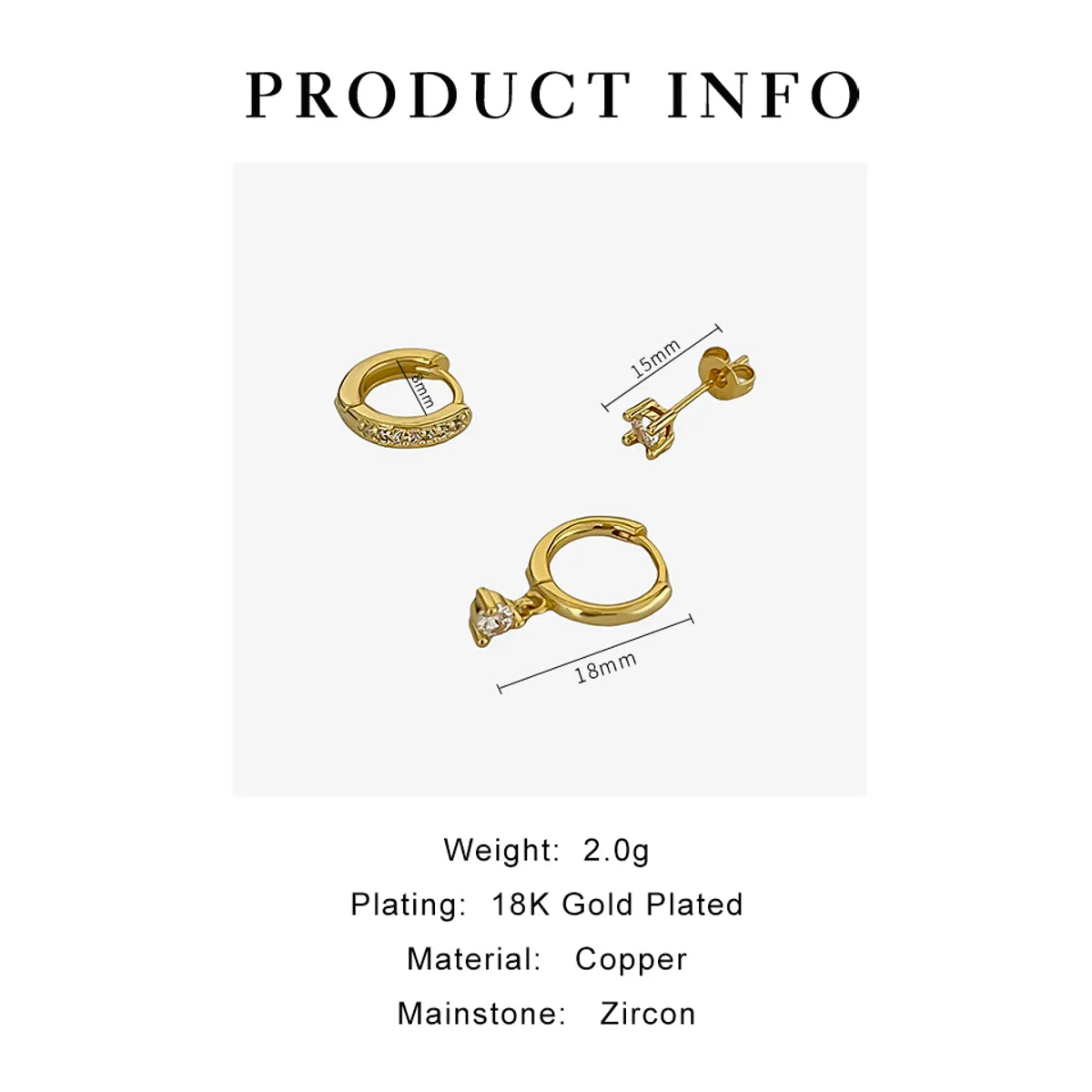 3 Pieces Set Fairy Style Sweet Simple Style Water Droplets Plating Inlay Copper Zircon 18K Gold Plated Earrings