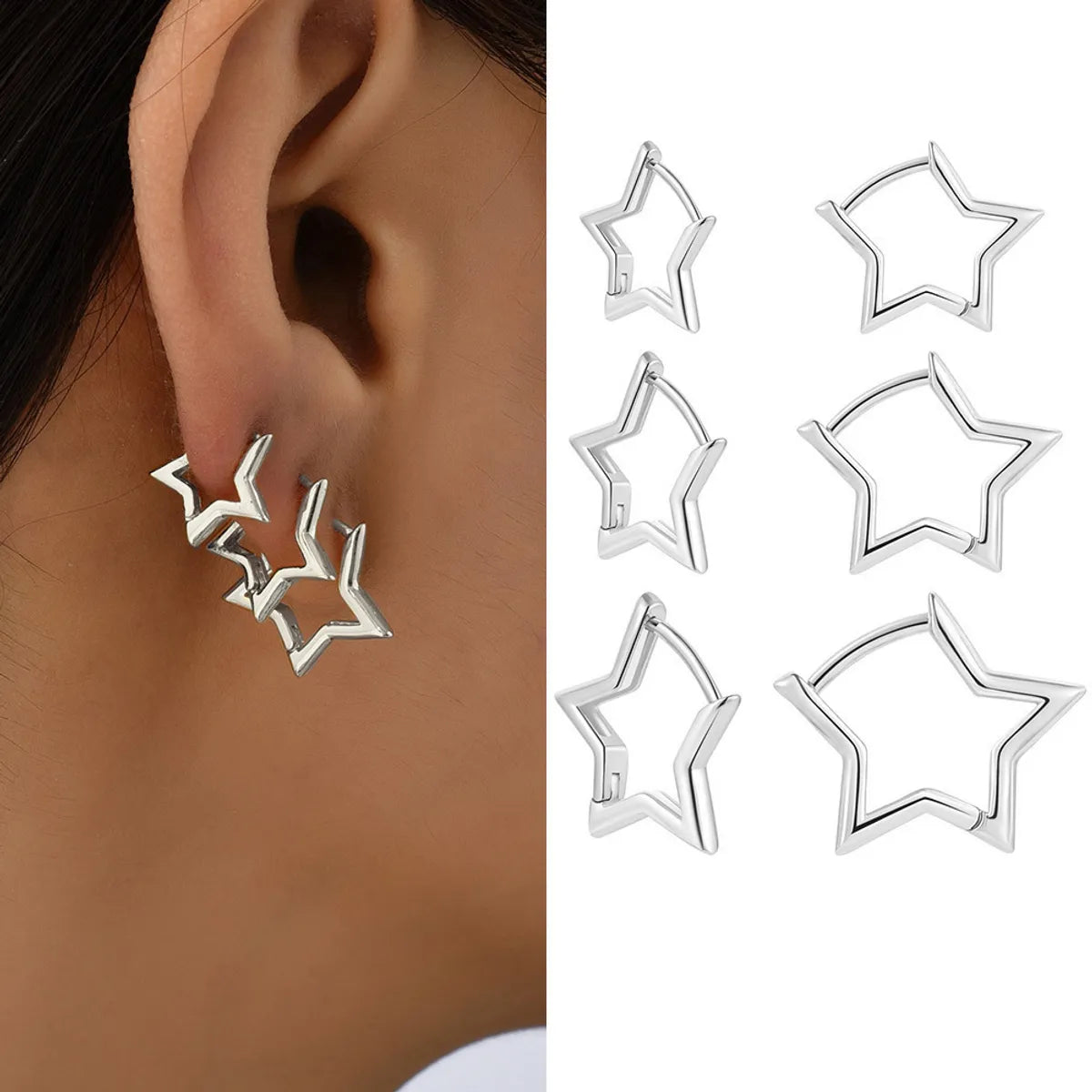 3 Pieces Set IG Style Cute Simple Style Star Alloy Earrings