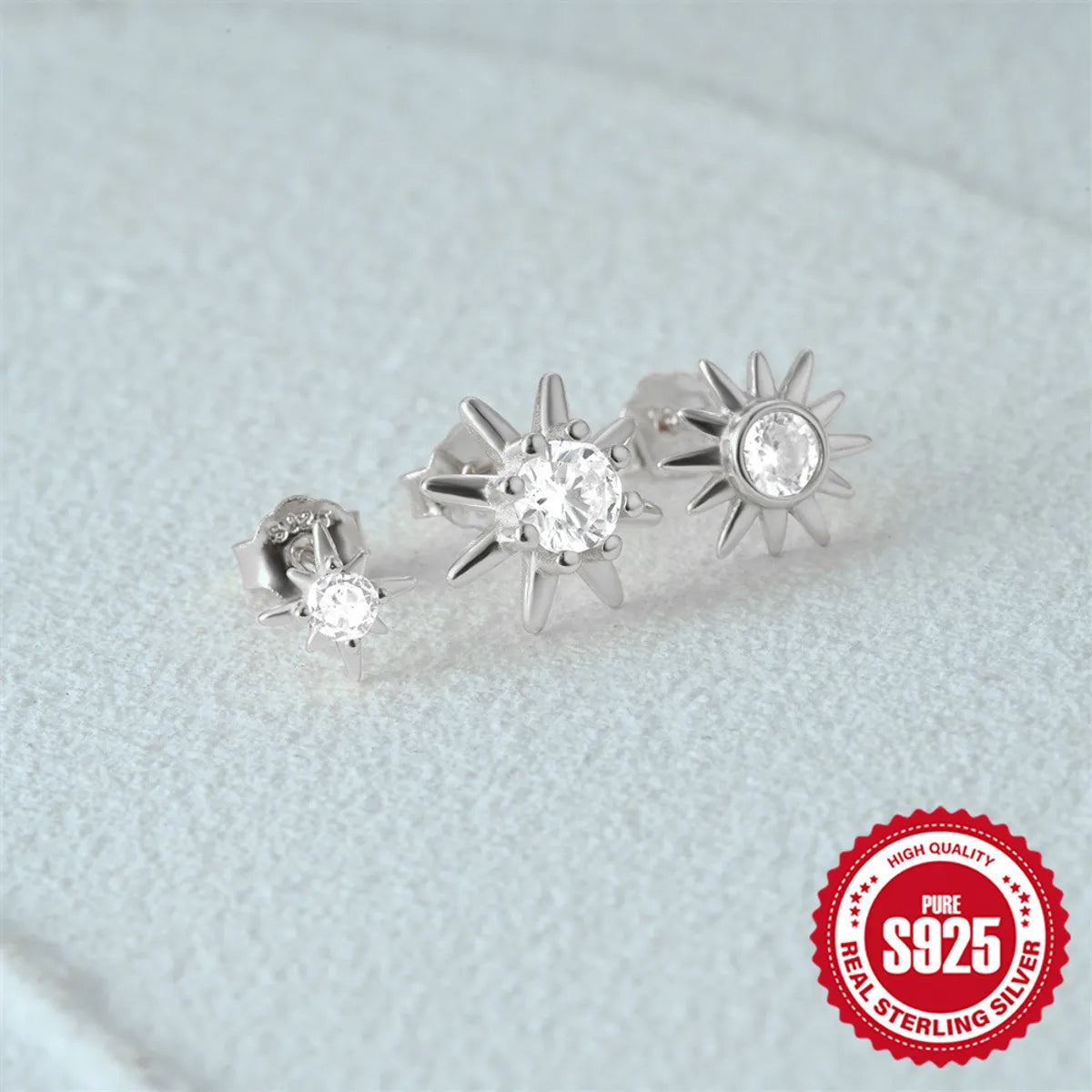 3 Pieces Set IG Style Simple Style Shiny Star Plating Inlay Sterling Silver Zircon Ear Studs