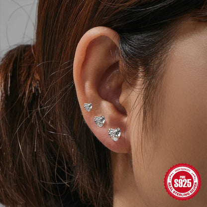 3 Pieces Set Simple Style Geometric Plating Inlay Sterling Silver Zircon Ear Studs