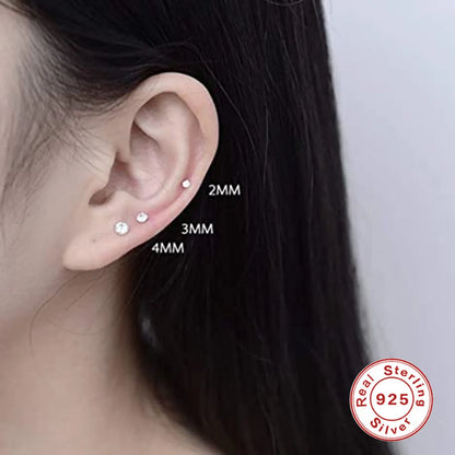 3 Pieces Set Simple Style Shiny Round Plating Inlay Sterling Silver Zircon Ear Studs