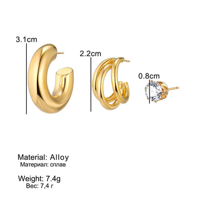 3 Pieces Simple Style Geometric Plating Alloy Earrings