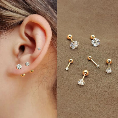 3 Pieces Simple Style Shiny Solid Color Plating Inlay Stainless Steel Zircon 14k Gold Plated Ear Studs