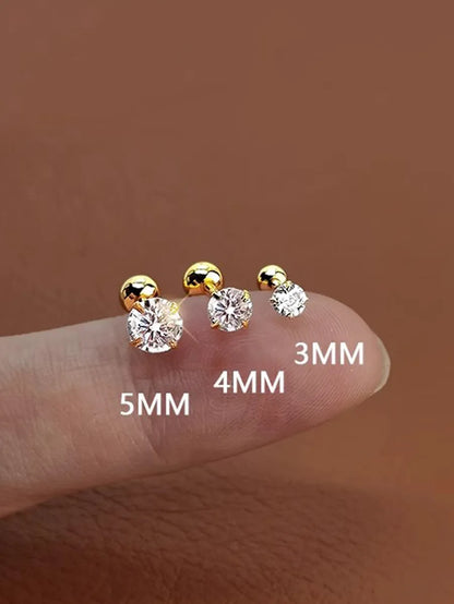 3 Pieces Streetwear Solid Color Inlay Stainless Steel Zircon Cartilage Earrings