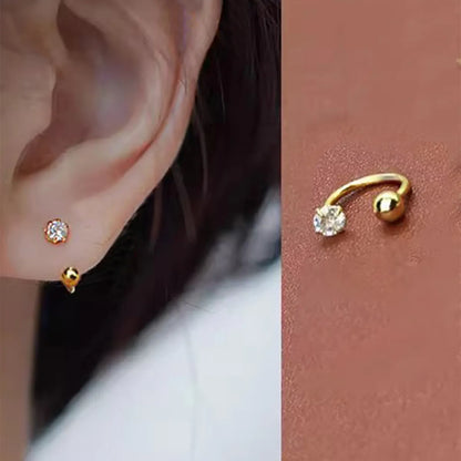 3 Pieces Streetwear Solid Color Inlay Stainless Steel Zircon Cartilage Earrings