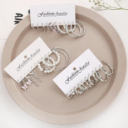 3 Sets Ig Style Simple Style Circle Snake Butterfly Inlay Alloy Pearl Zircon Earrings